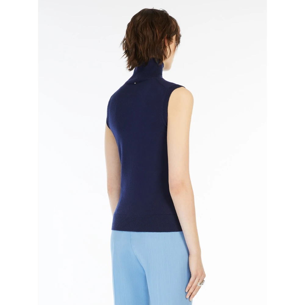 SPORTMAX Blauwe Mouwloze Coltrui Wollen Trui Blue Dames