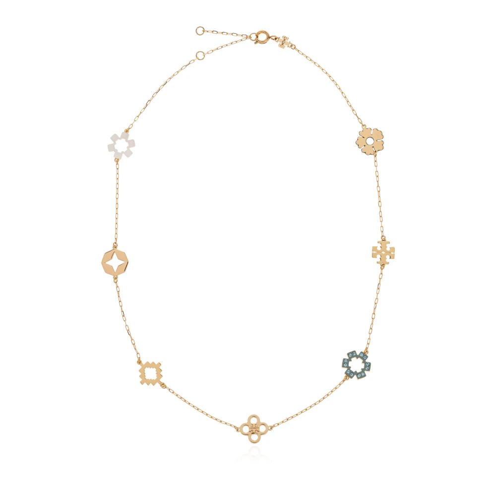 Tory Burch Vrouw Geel Accessoires Dames, One Size, Leer, Ketting Met Sprankelende Kristallen
