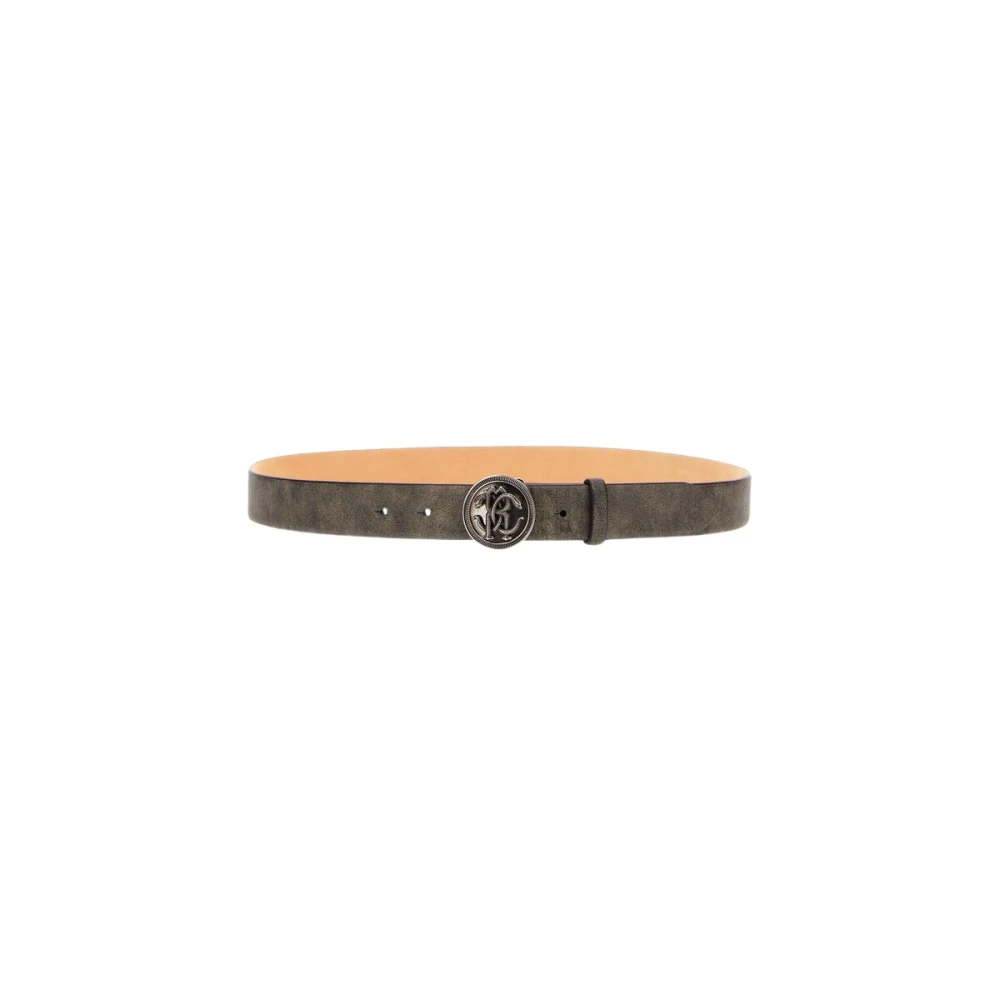Roberto Cavalli Men's Black Leather Belt With Logo Buckle - Belts - 115 Cm - Accessories