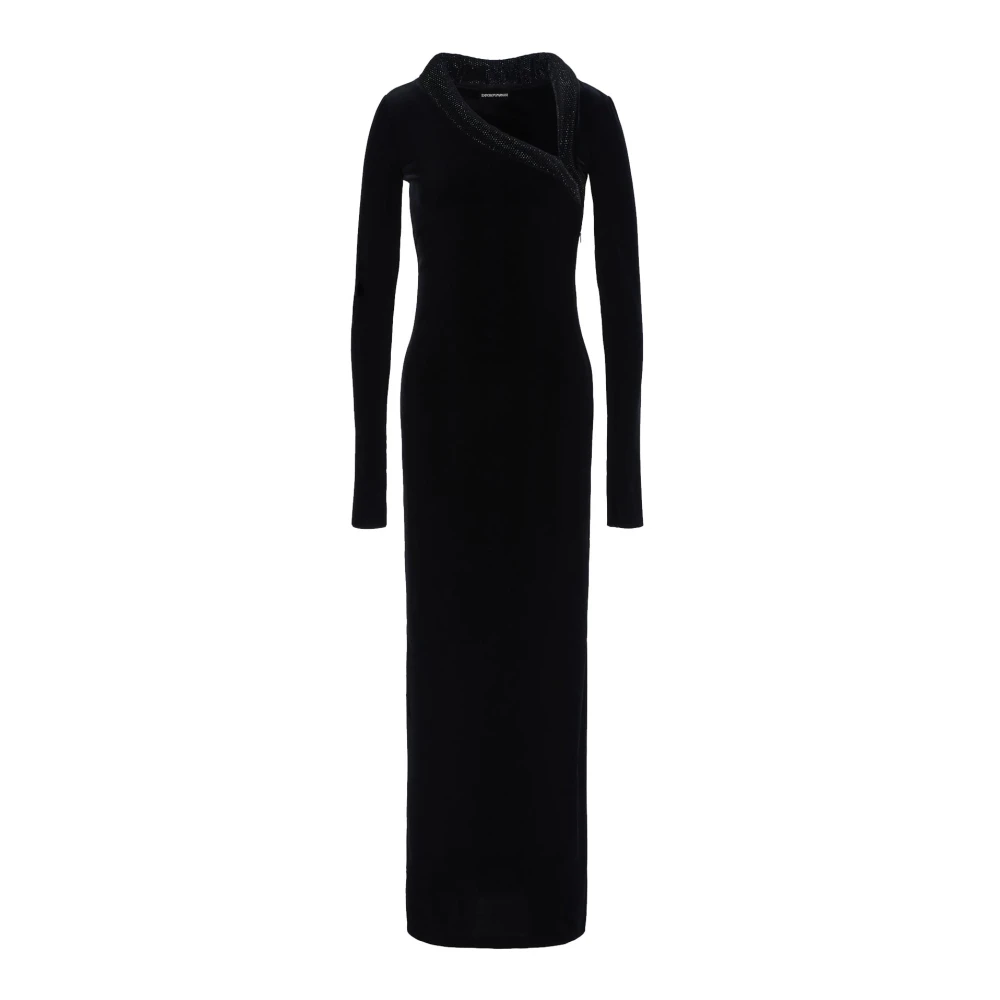Emporio Armani Zwarte Asymmetrische Halsjurk met Strass Black Dames