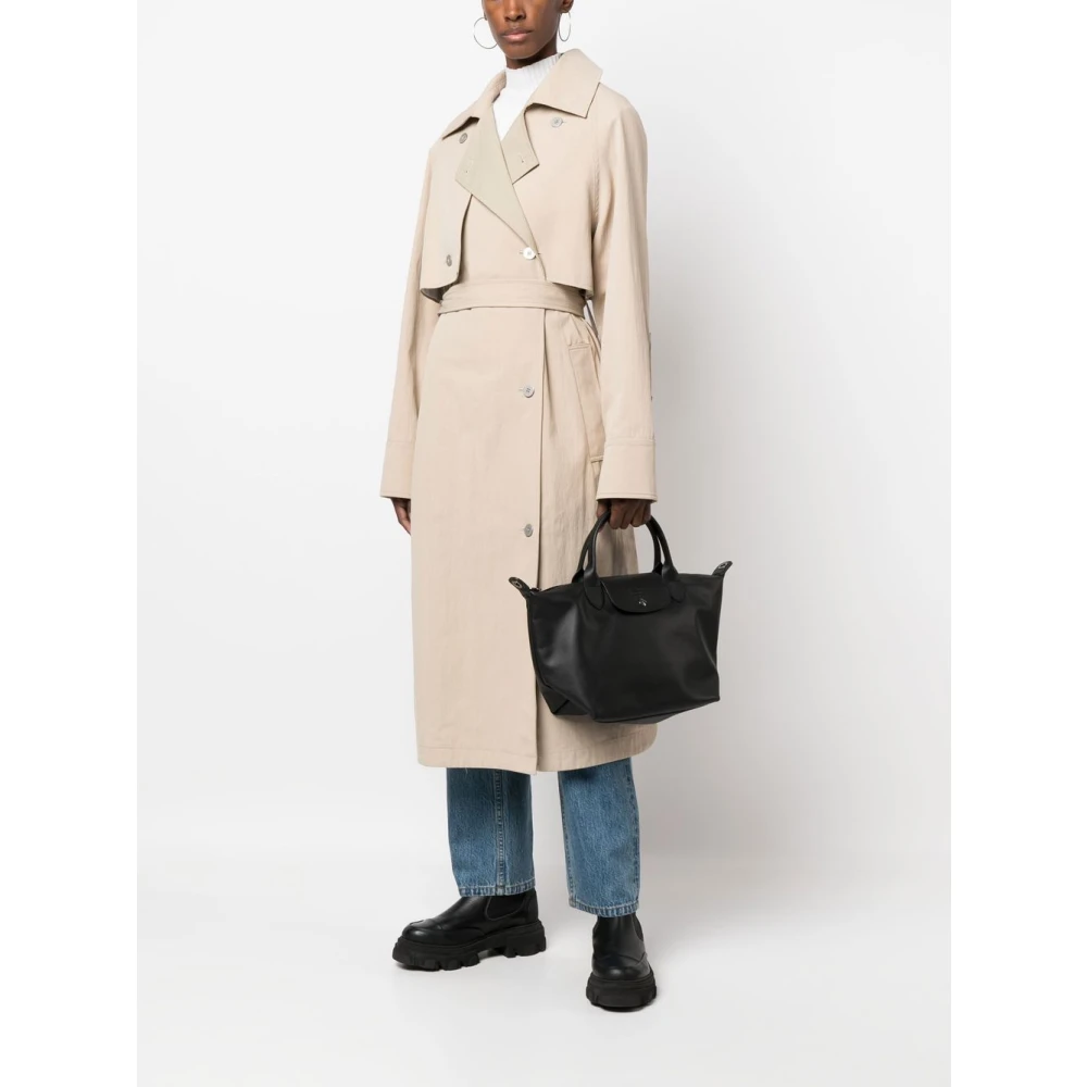 Longchamp Zwarte Koeienhuid Leren Tas met Ruthenium-tone Hardware Black Dames