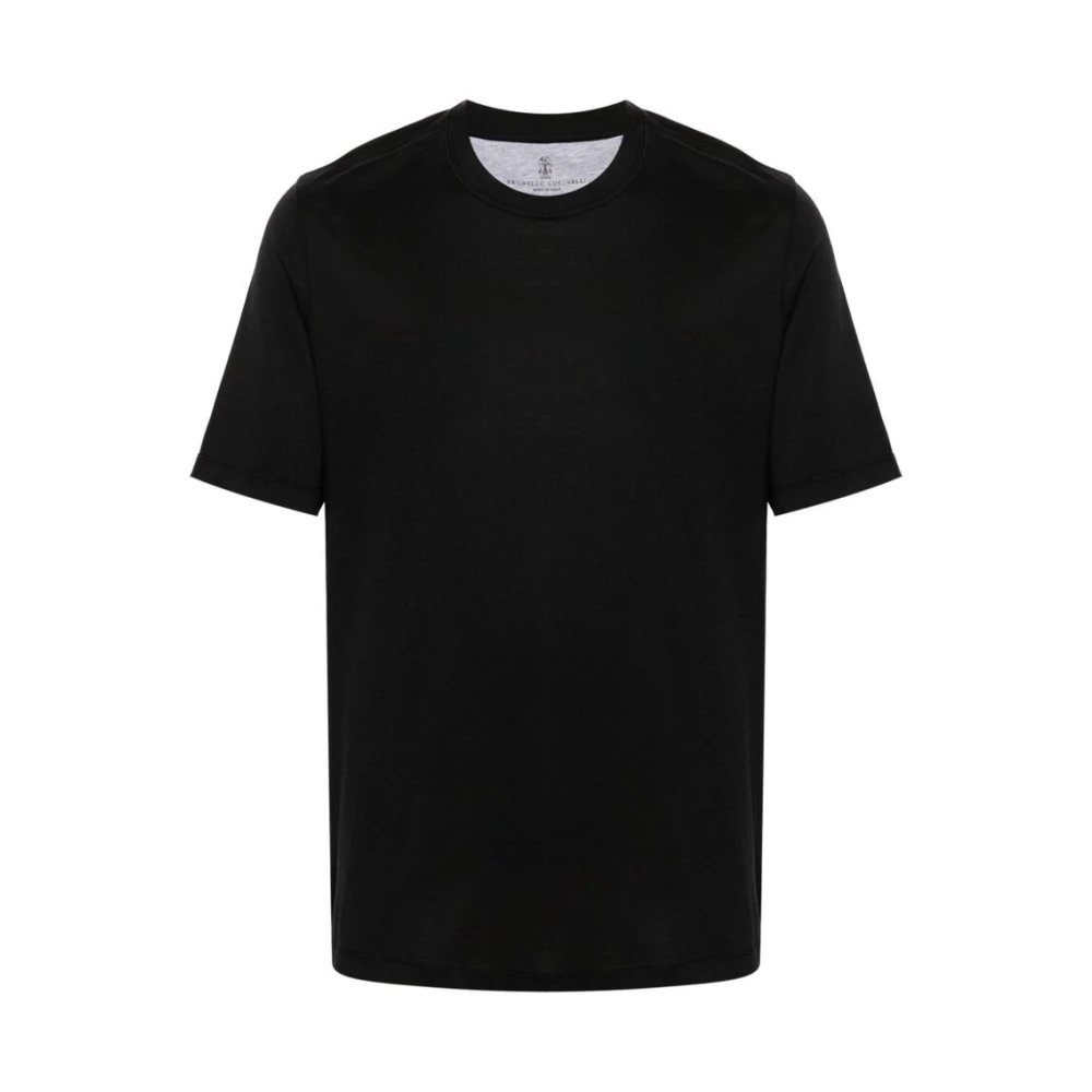 Brunello Cucinelli Men's Black T-Shirts, 3XL, Cotton-Silk Blend Crew Neck T-Shirt