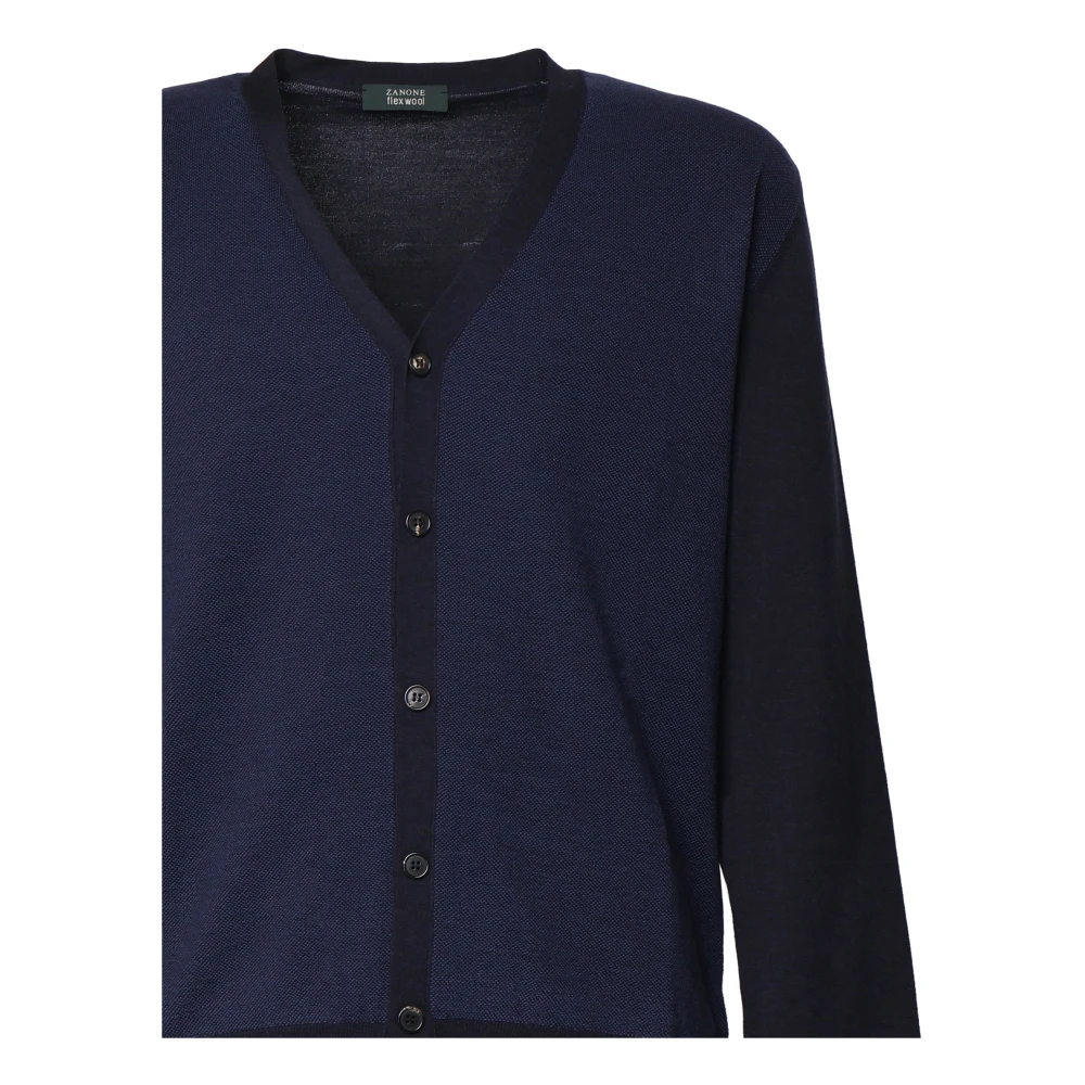 Zanone Blauwe Wol V-Hals Trui Blue Heren