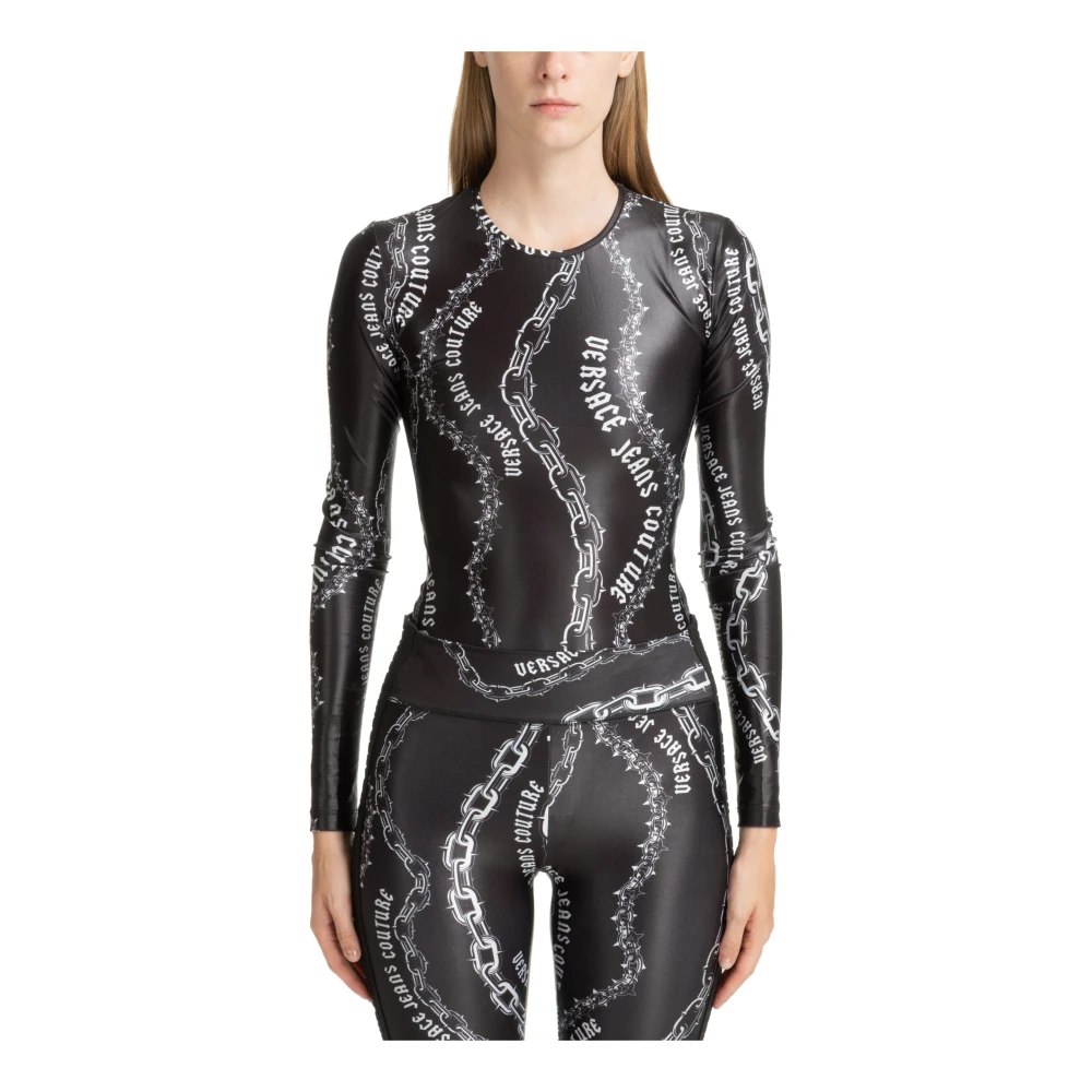Versace Jeans Couture Abstract Multicolor Logo Bodysuit Black Dames