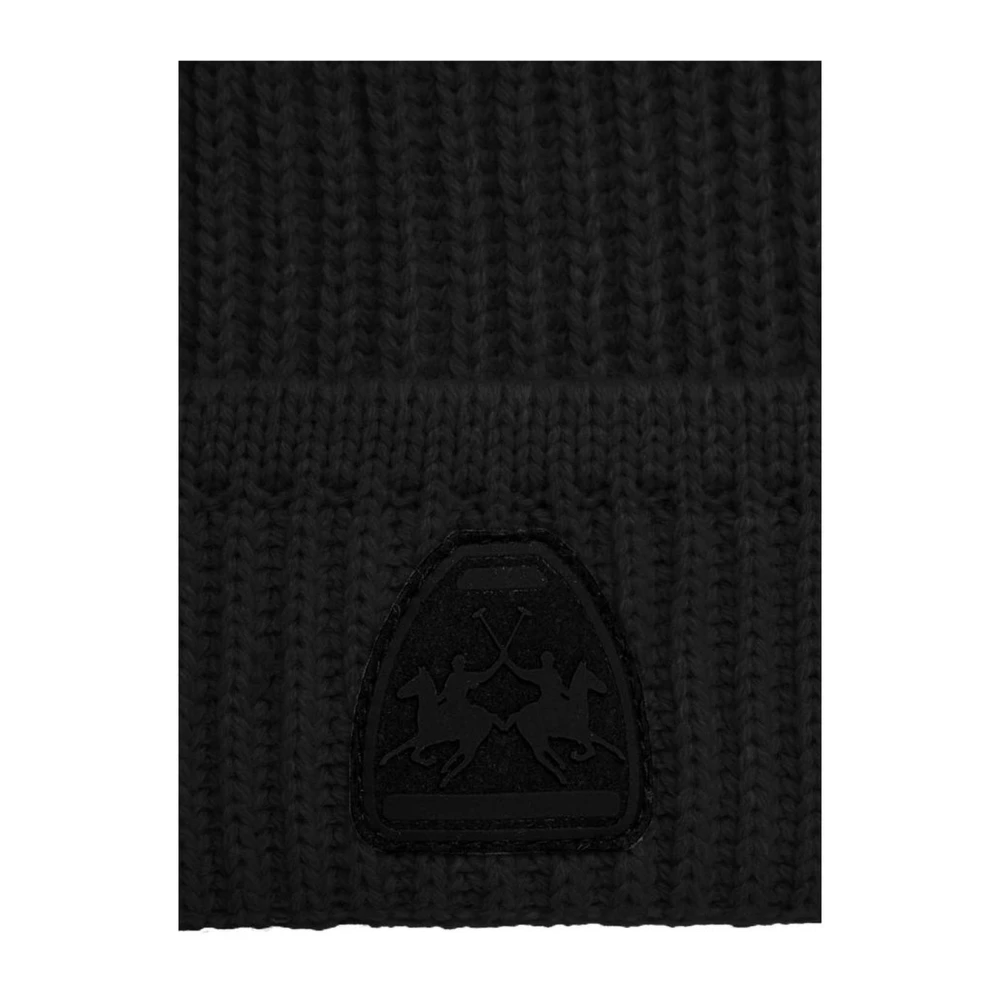 LA MARTINA Logo Beanie in Acryl Blend Black Heren
