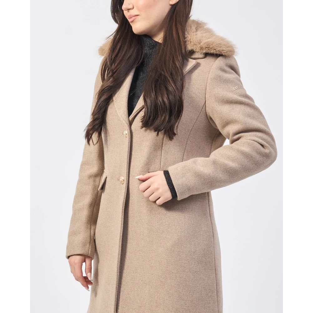 YES ZEE Beige wollen jas met afneembare capuchon Beige Dames