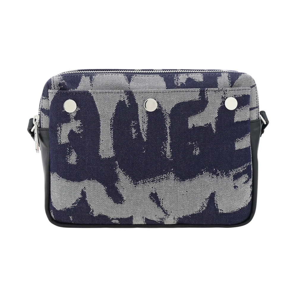 Alexander mcqueen Indigo Denim Schoudertas met Graffiti Patroon Blue Heren