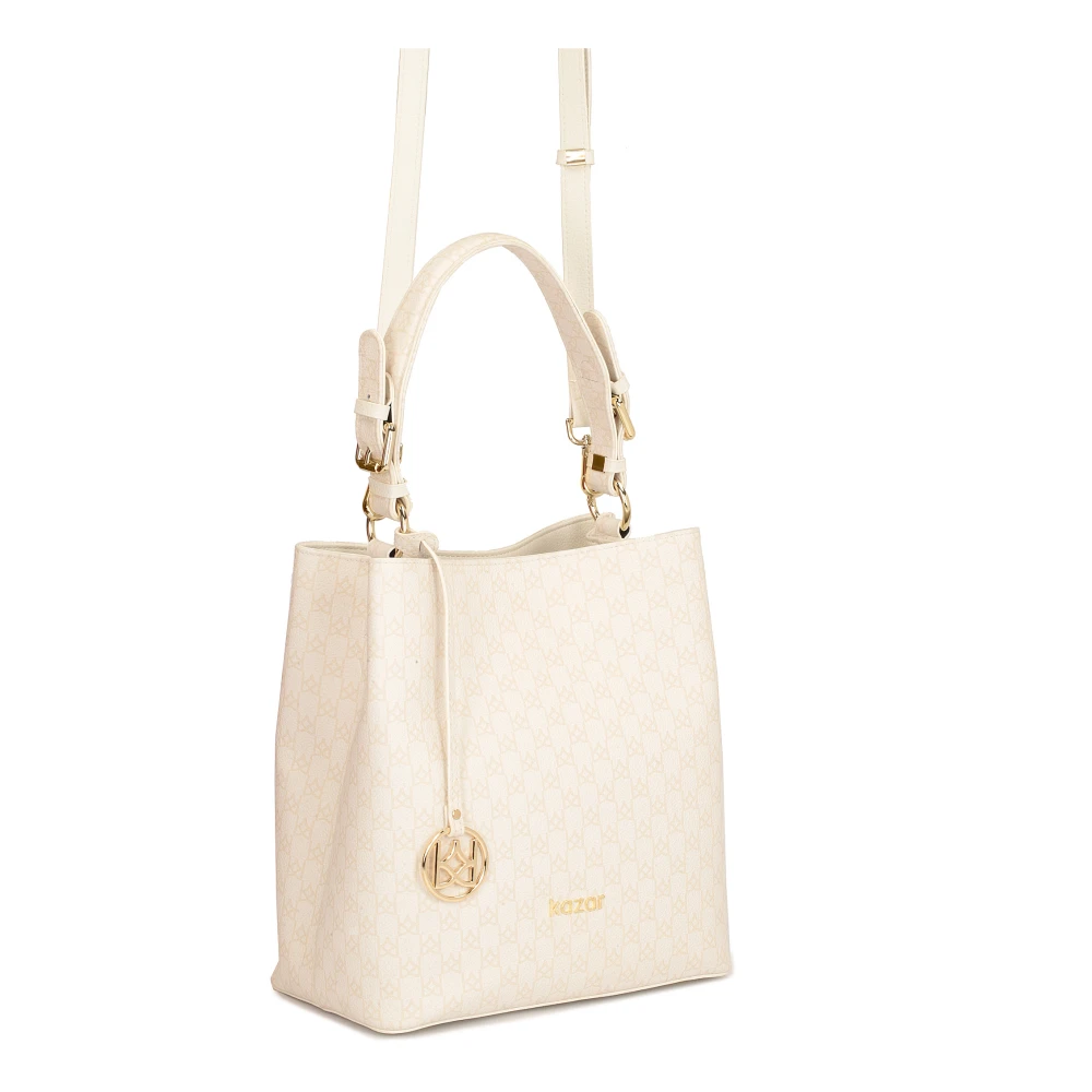 Kazar Beige Print Leren Handtas White Dames
