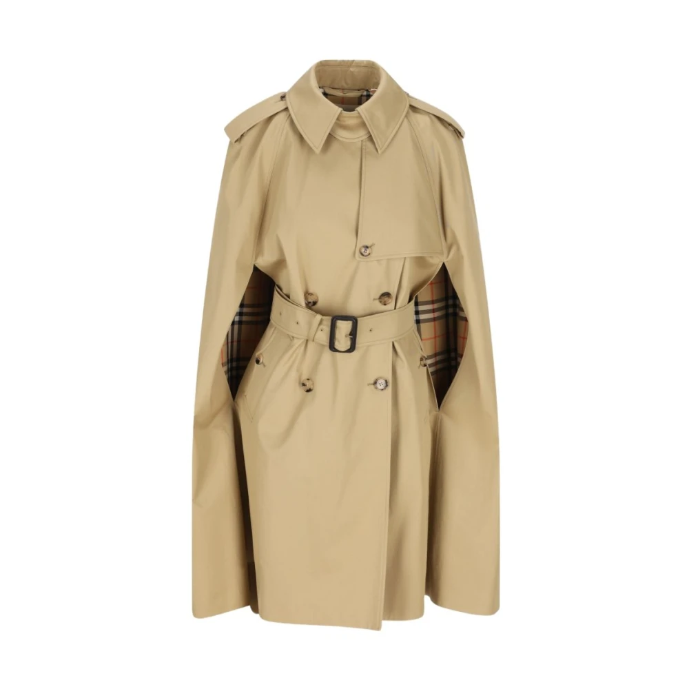 Burberry Women's Beige Ponchos, S/M, Reversible Check Wool Cape