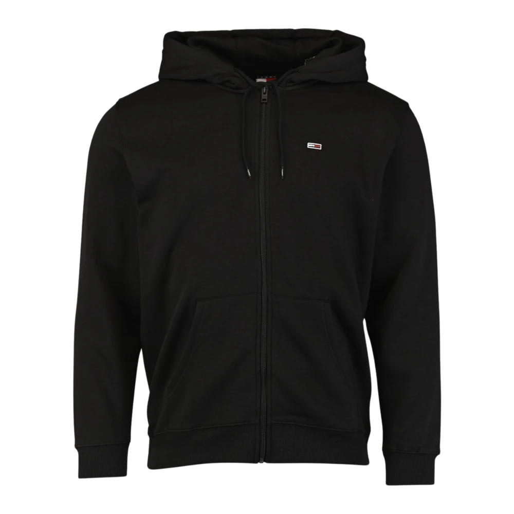Tommy Hilfiger , Zip-Throughs, Male, Black, L, Black Hoodie With Small Logo