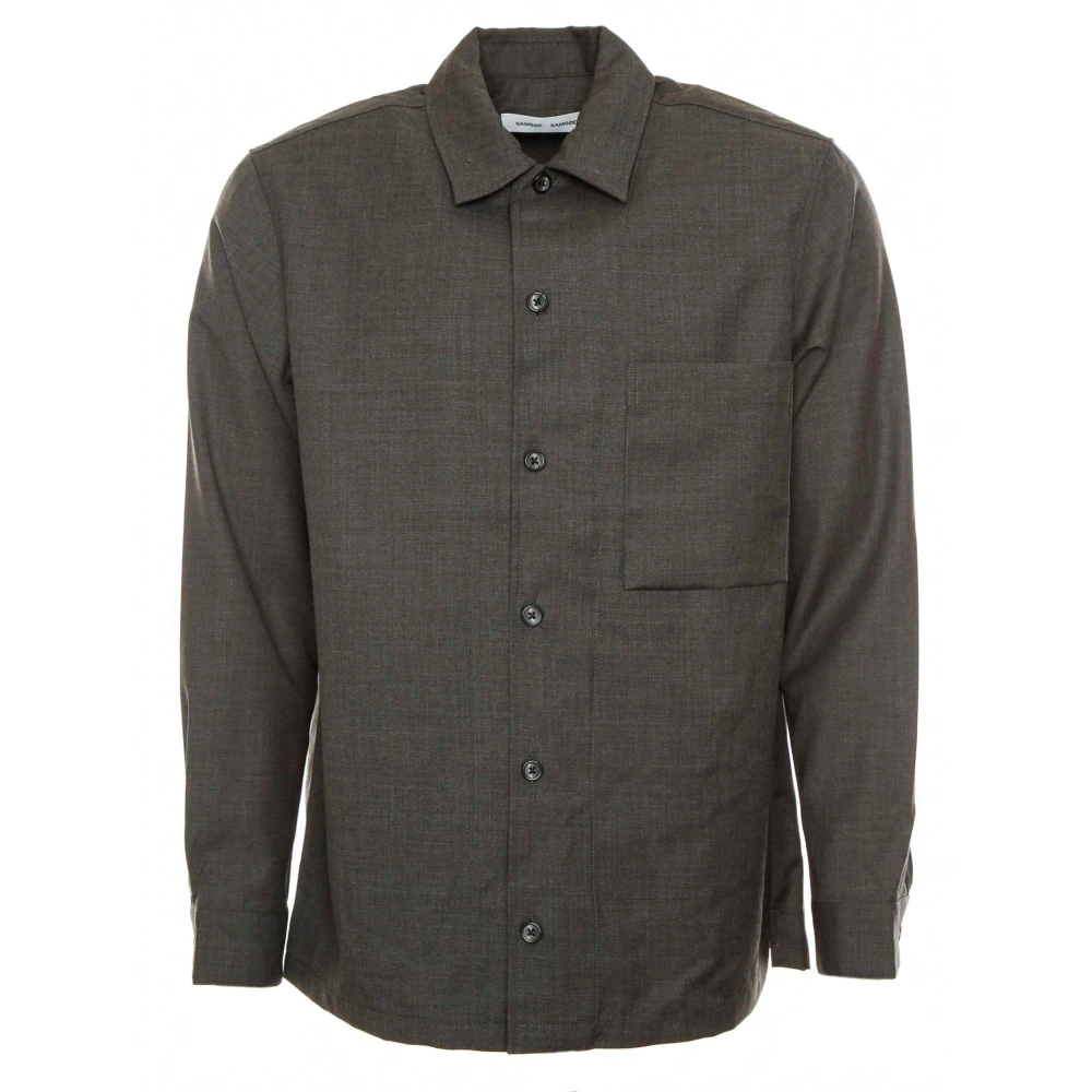 Samsøe Wollen Overshirt met Kraag Gray Heren