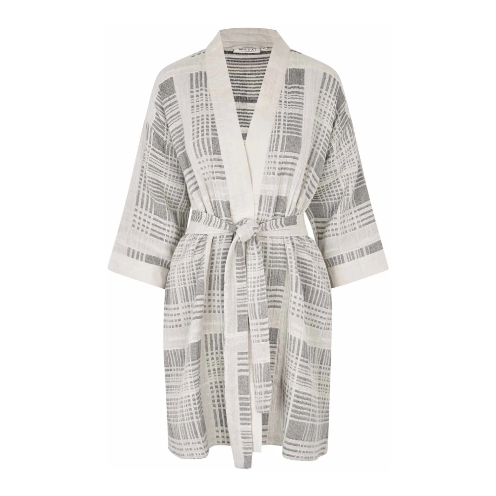 Masai Stijlvolle Jas met Riem en Patroon Gray Dames