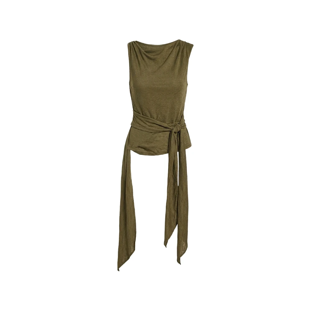 Ganni Marl Mesh Tie-Knot Tank Top - Female - Sleeveless Tops - Green - Xs - Tops