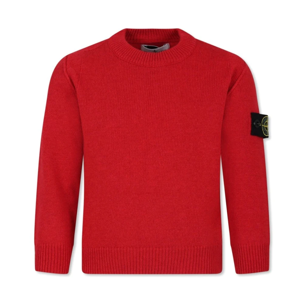 Stone Island Red Kids Knitwear, Male, 4 Y, Logo Patch Jumper