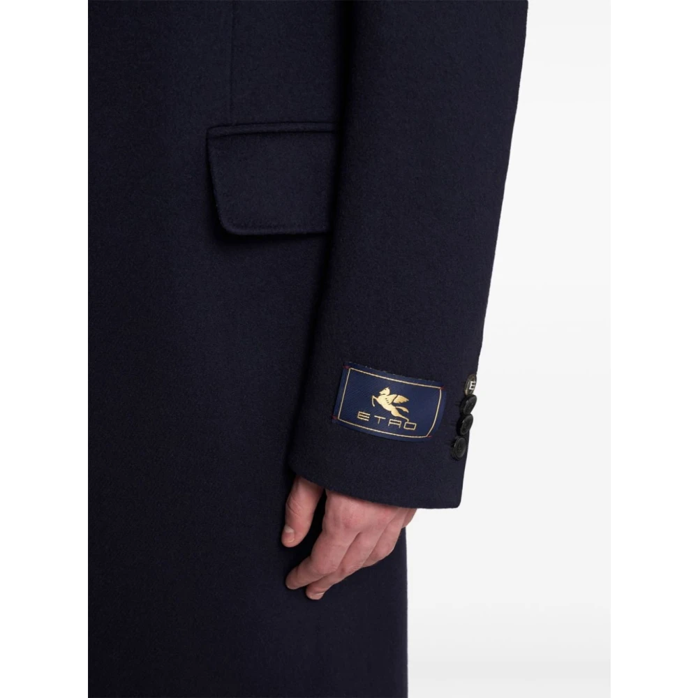 ETRO Navy Blauwe Kasjmier Jas Blue Heren