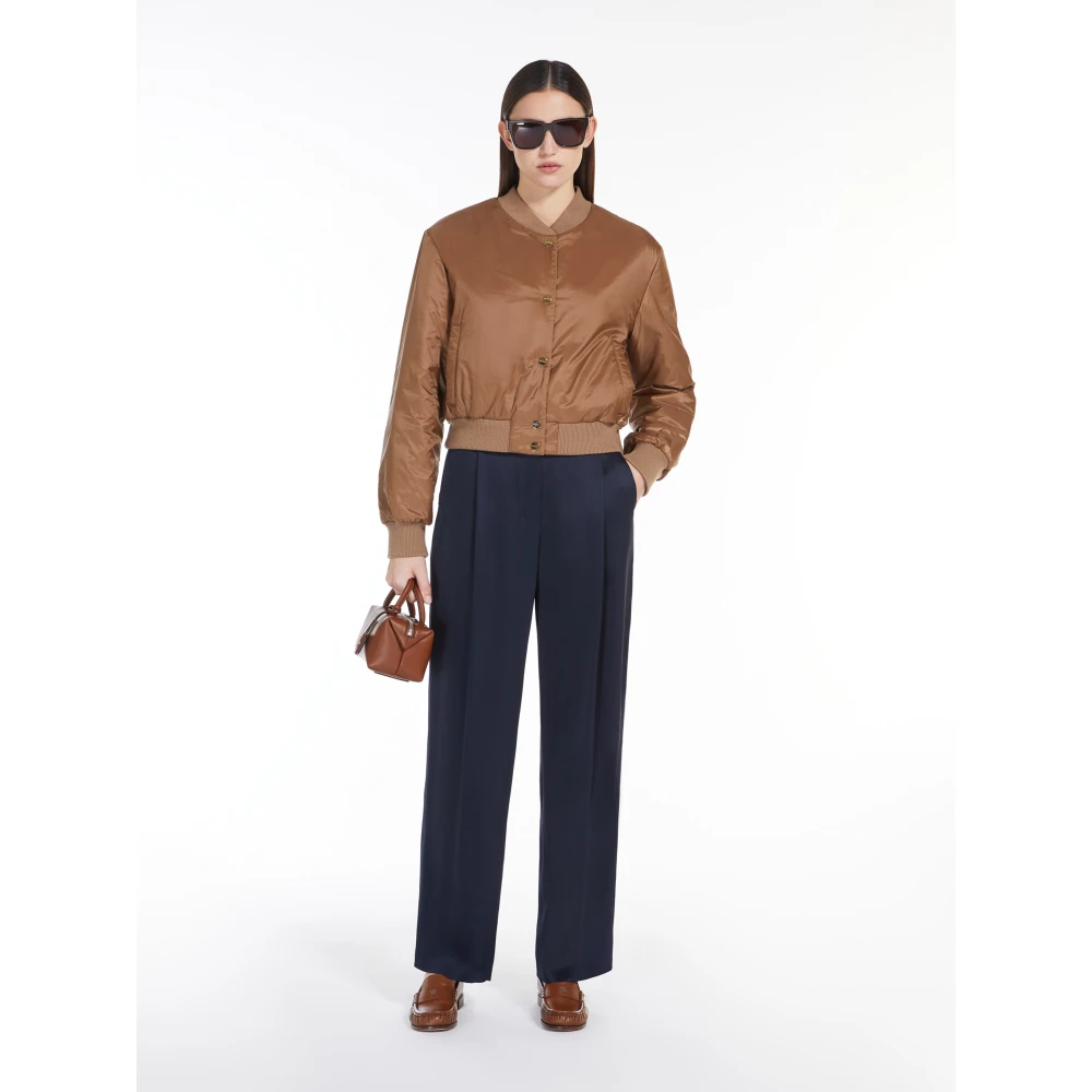 Max Mara Bruine Bomberjack Waterafstotend Canvas Brown Dames