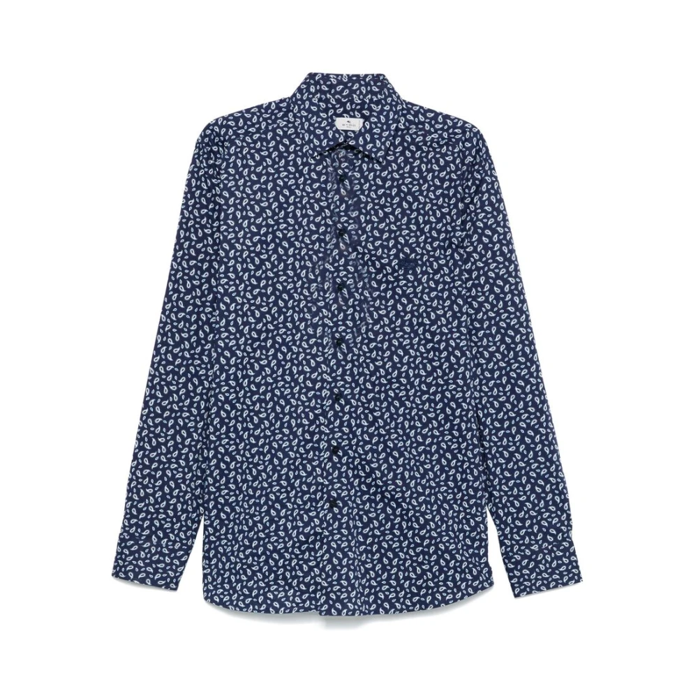 ETRO Navy Blue Buttoned Shirt Pegaso Motif Blue Heren