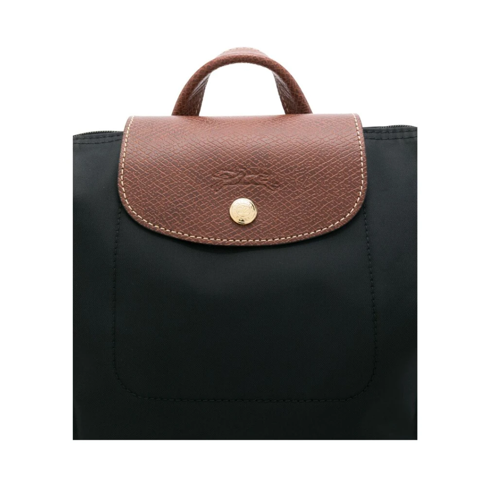 Longchamp Paris Rugzak Zwart Bruin Jersey Stijl Black Dames