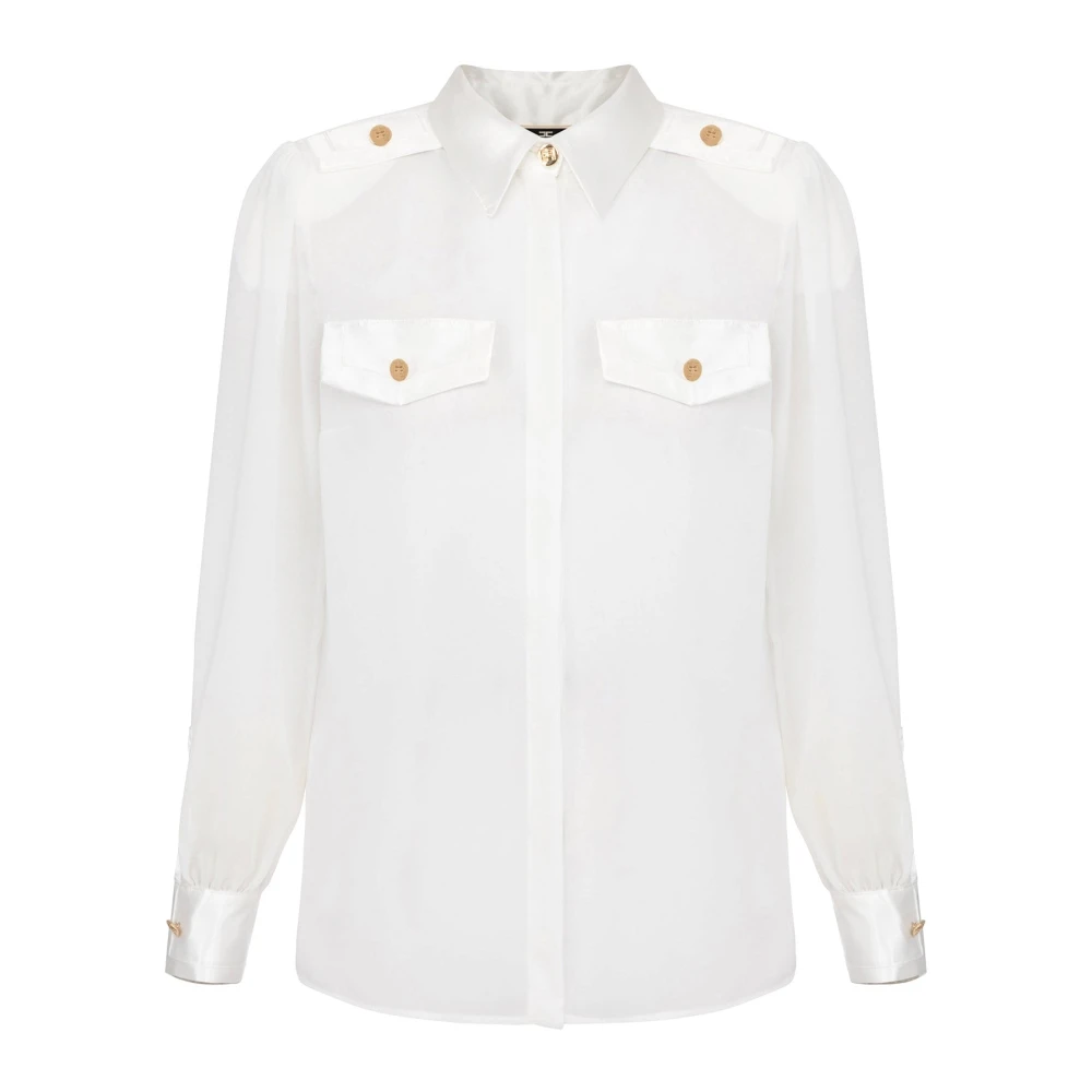 Elisabetta Franchi Georgette Shirt met Witte Biezen White Dames