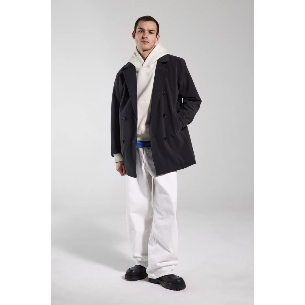 Stutterheim Klassieke dubbelrijige regenjas Black Heren