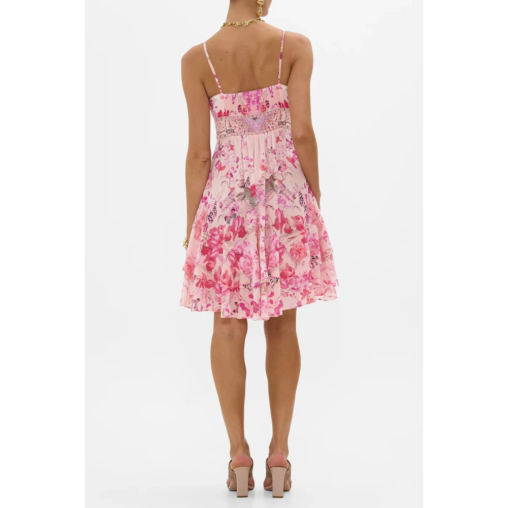 Camilla Botanische Novelle Zijden Frill Jurk Pink Dames
