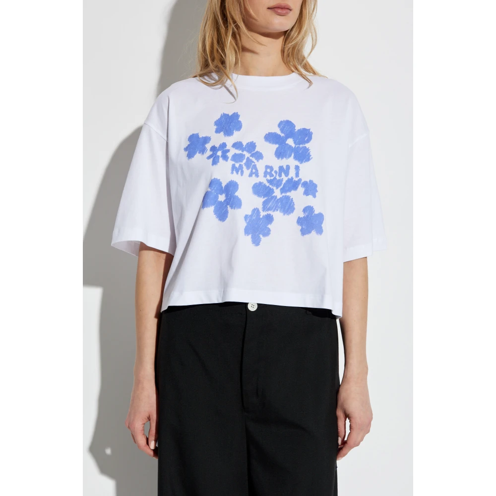 Marni T-shirt met bloemenmotief White Dames