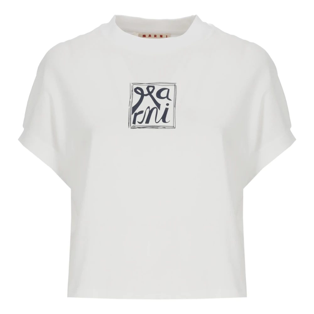 Marni Women's White T-Shirts, S, Frame Logo Cotton Cocoon T-Shirt