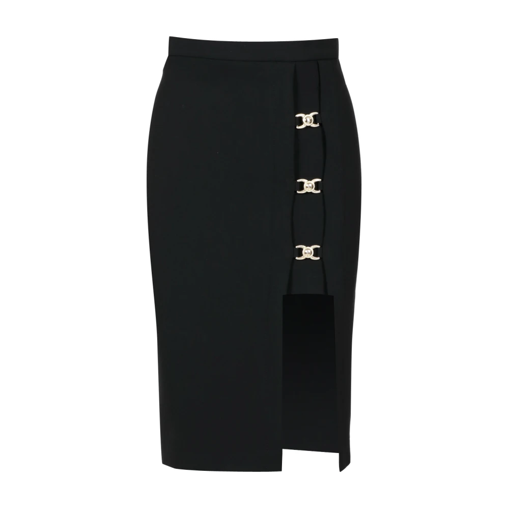 Simona Corsellini Zwarte Viscose Rok met Linkersplit en Haken Black Dames