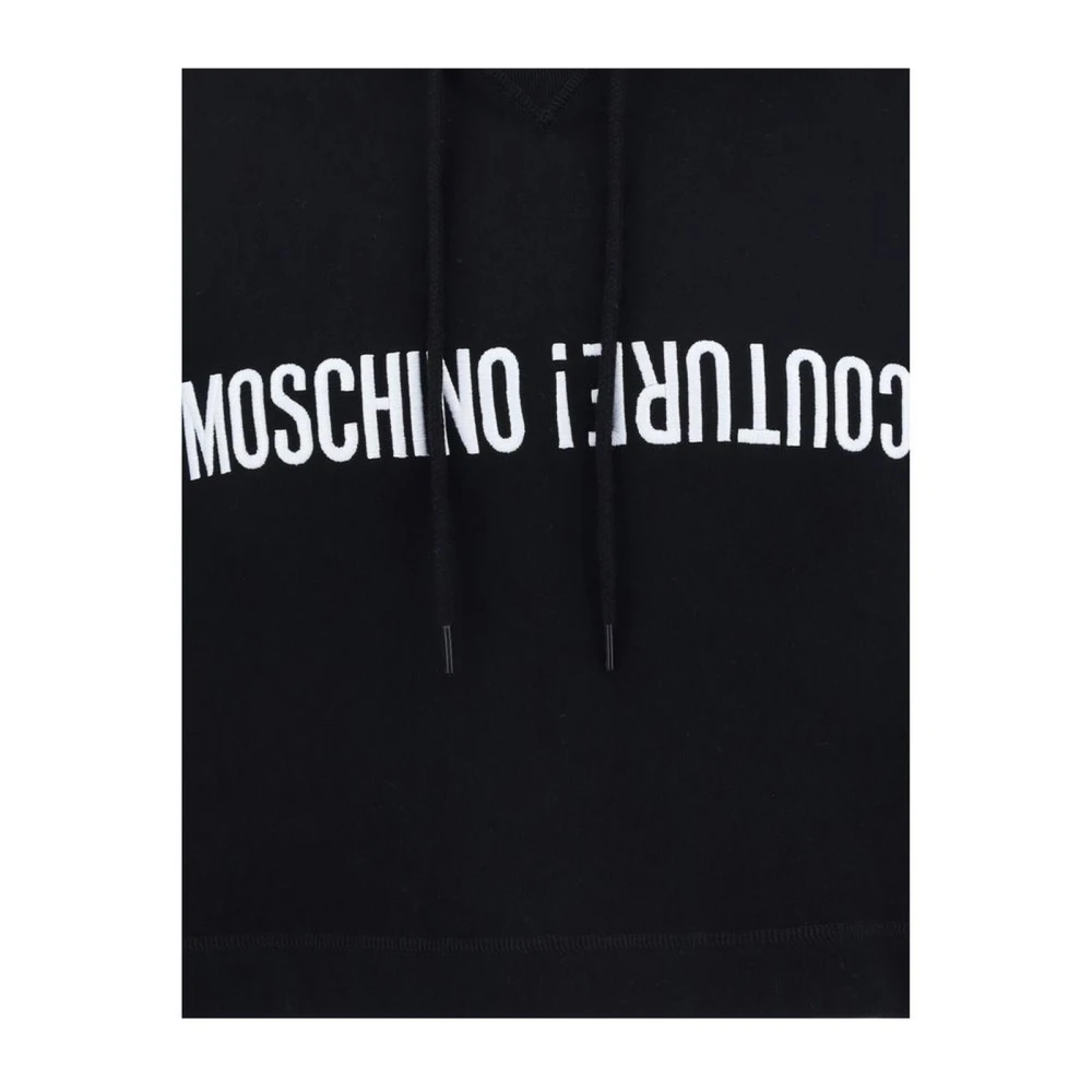 Moschino Monochrome Cropped Katoenen Hoodie met Trekkoord Black Heren