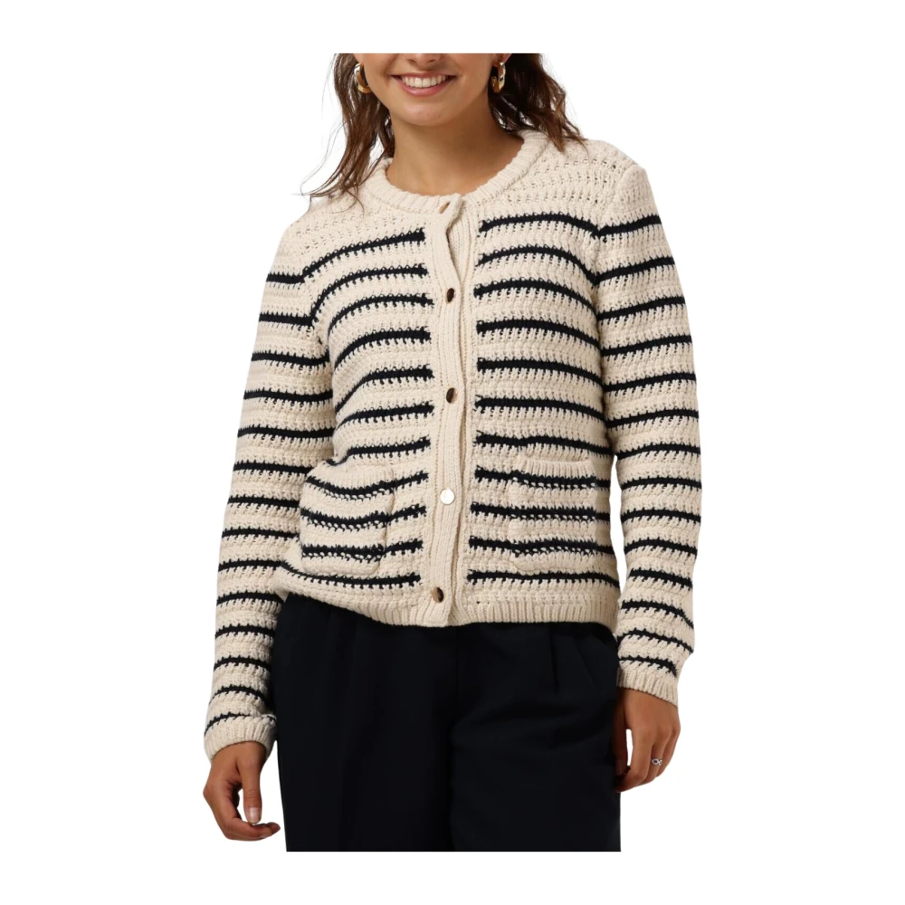 NEO NOIR Gestreepte Gebreide Vest Paula Beige Dames