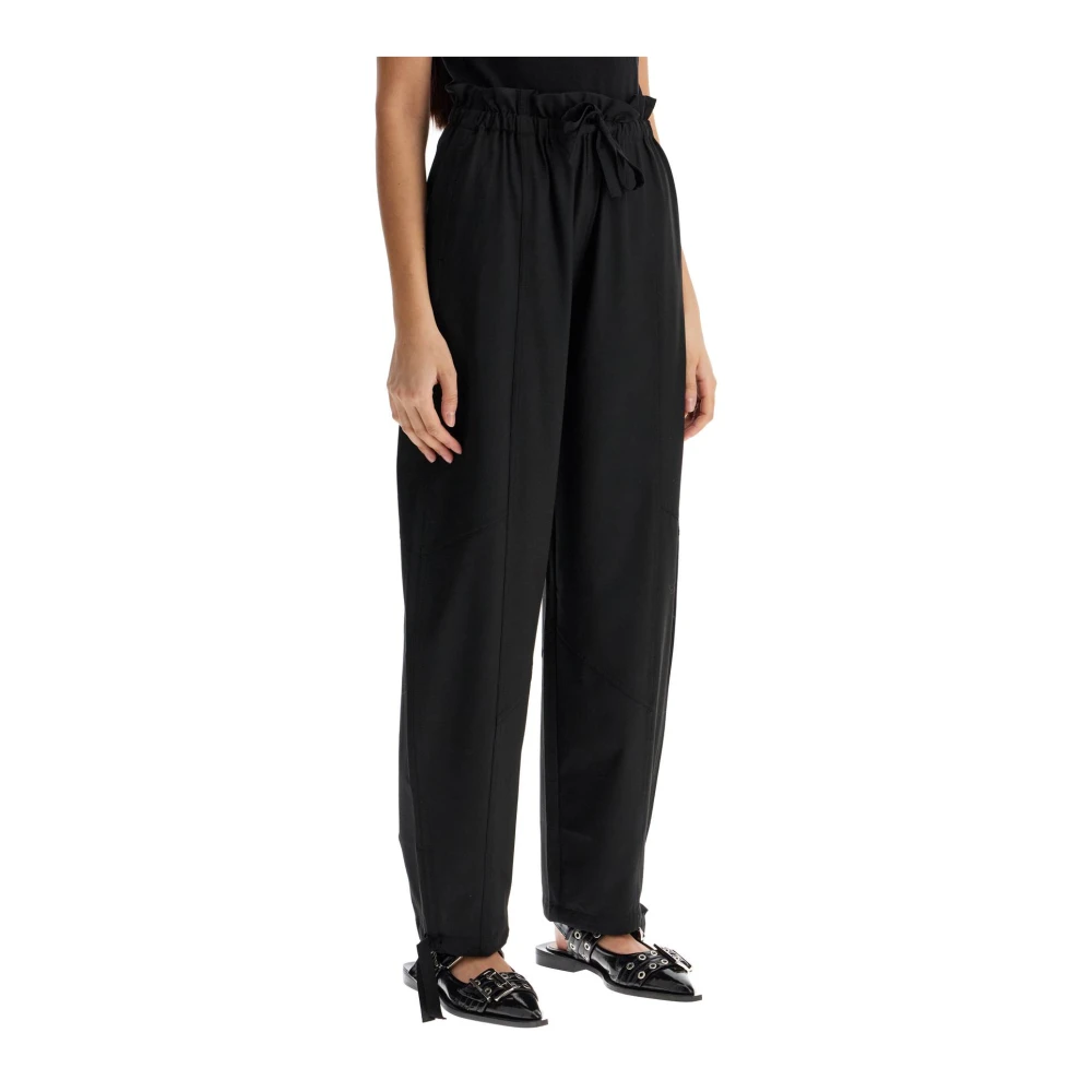 Ganni Relaxte viscose paperbag broek Black Dames