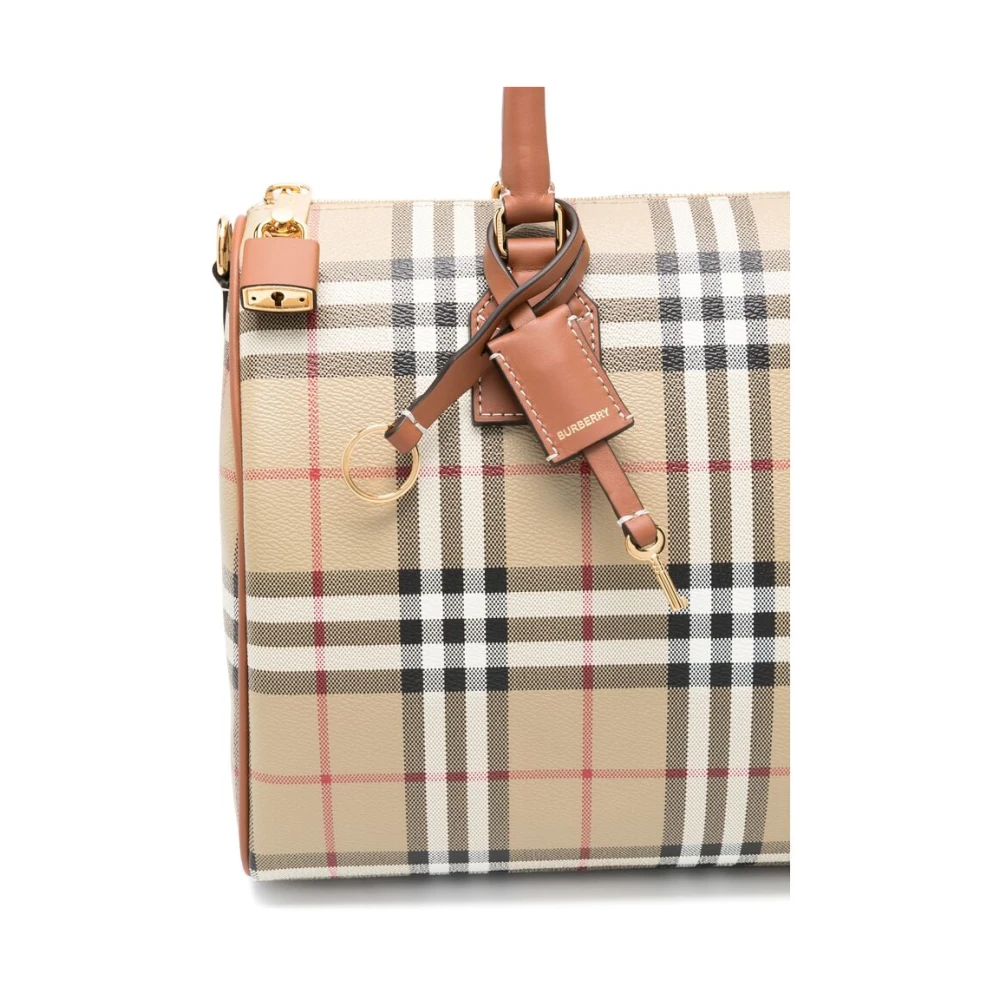 Burberry Multicolor Korrelig Leren Handtas met Ruitpatroon Beige Dames