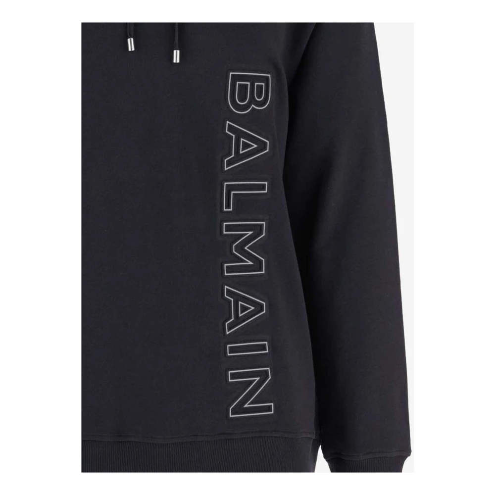 Balmain Donkerblauwe Katoenen Hoodie met Logodetail Blue Heren