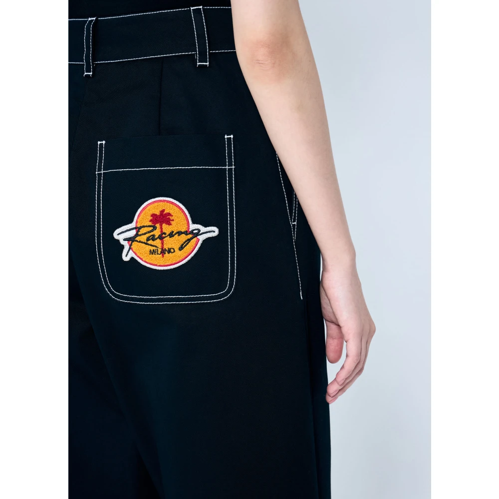 Moncler Hoge Taille Wide-Leg Broek met Topstitching Black Dames
