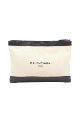 Pre-owned Navy Clip M Canvas Leather Clutch Bag