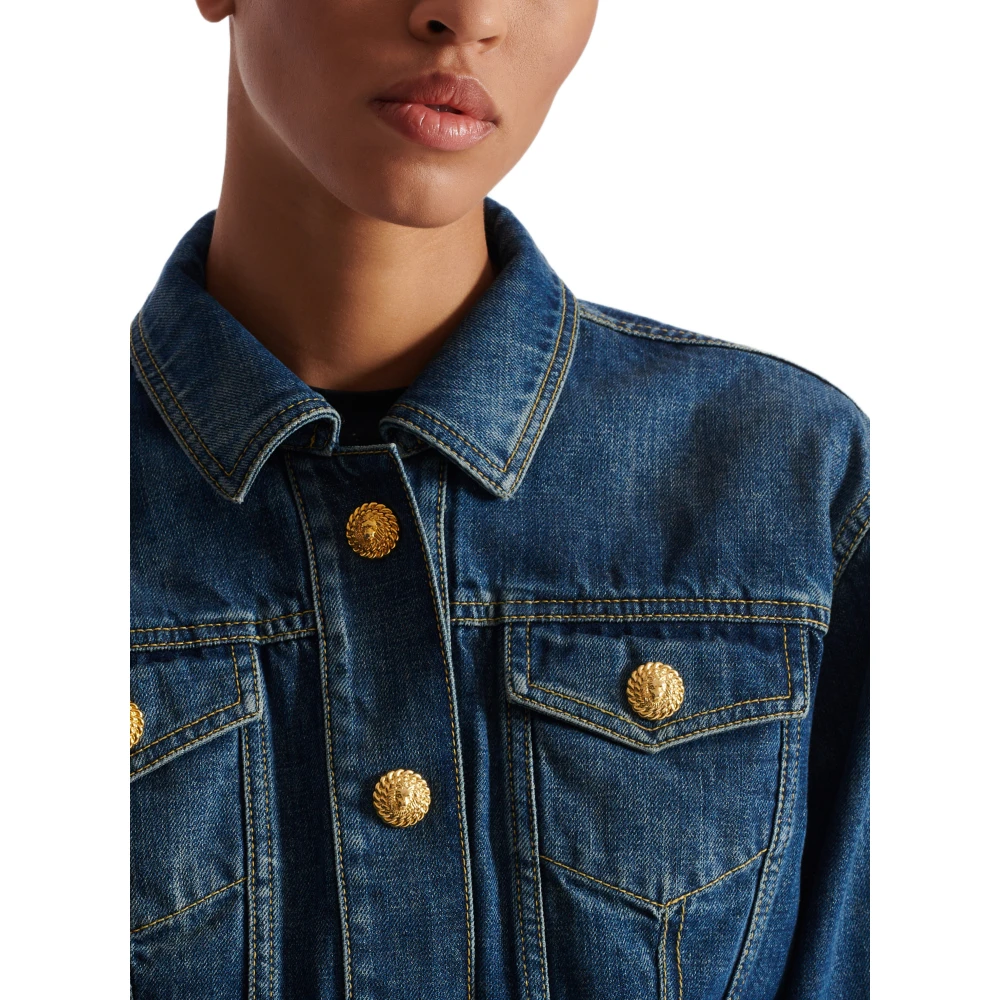 Balmain Geknipte vervaagde spijkerjas Blue Dames