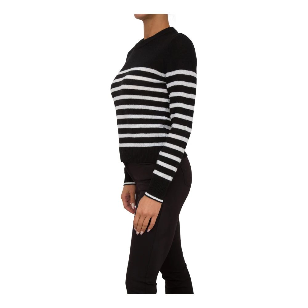Nenette Kasjmier Zwarte Trui Geribbelde Hals Black Dames