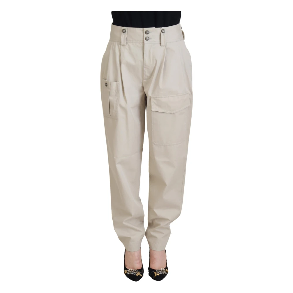Dolce & Gabbana Women's Beige Tapered Trousers,, Elegant Cotton Trousers 2XS