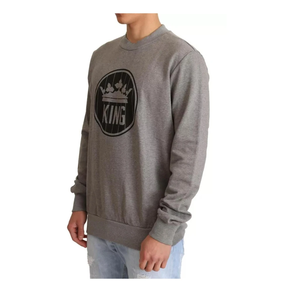 Dolce & Gabbana Grijze King Crown Katoenen Trui Gray Heren