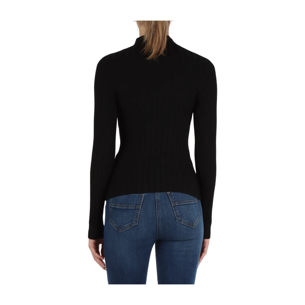 Elisabetta Franchi Geribbelde V-hals trui in viscosemix Black Dames