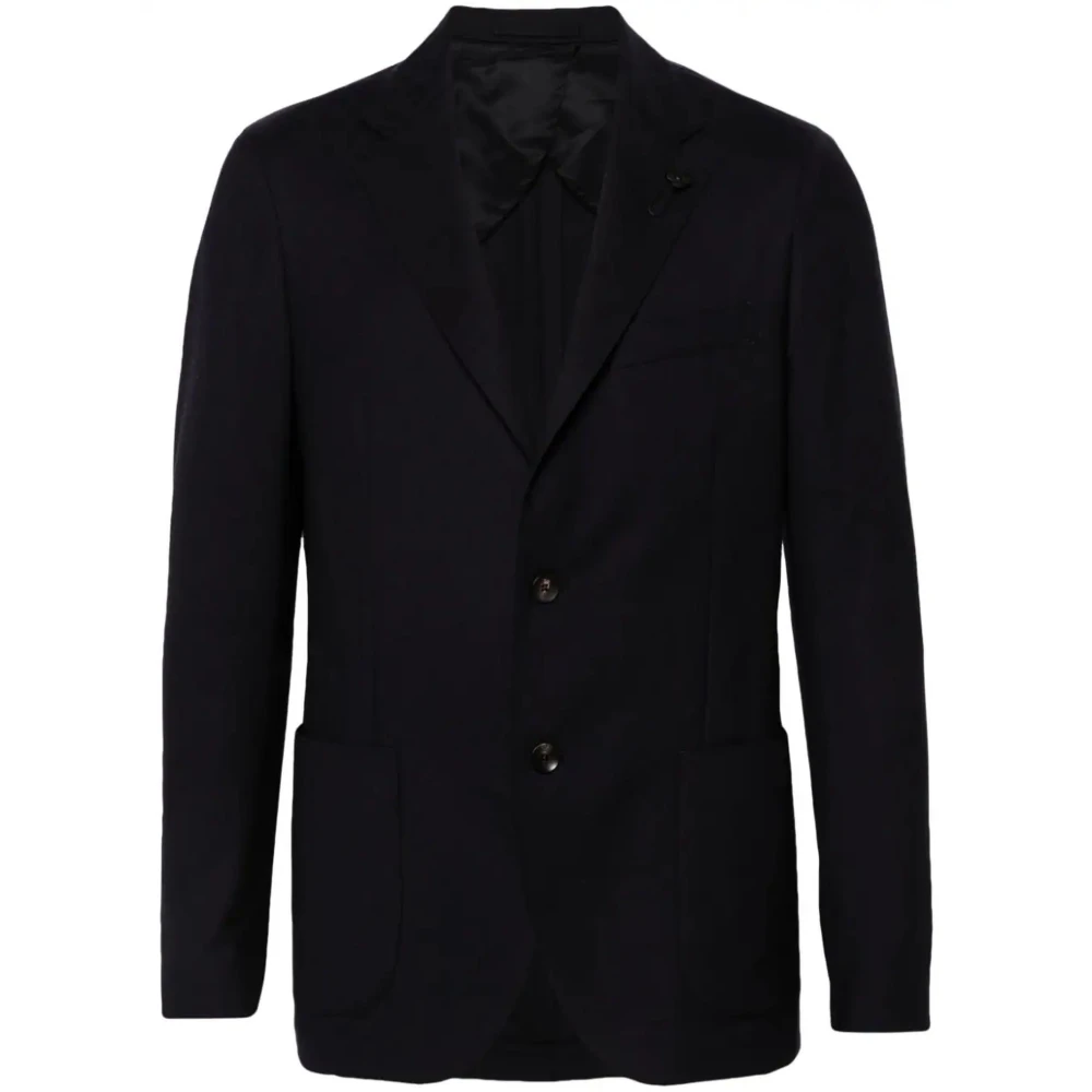 Lardini Blauwe Wollen Blazer met Broche Detail Blue Heren
