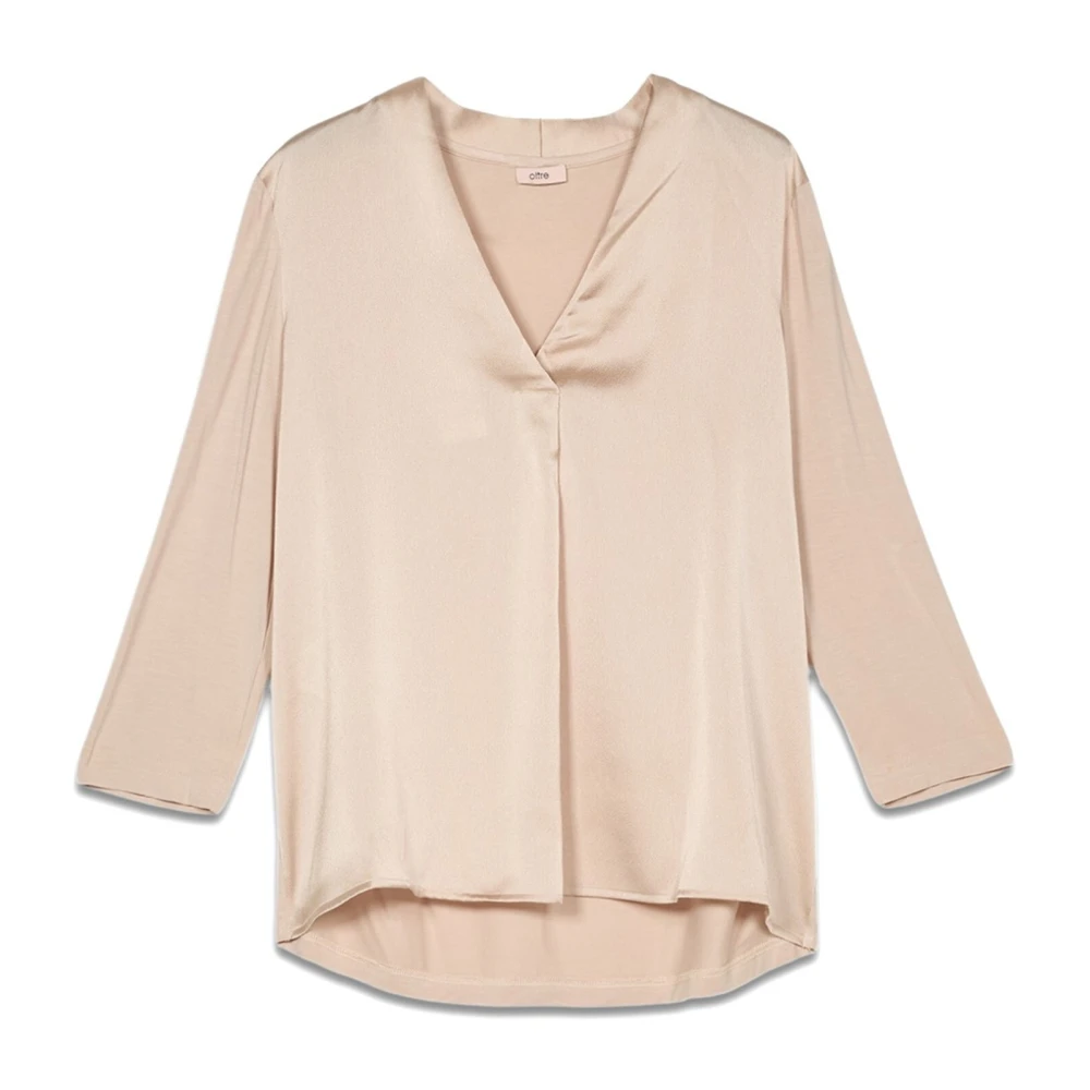 Oltre T-shirt gemaakt van bi-materialen met V-hals Beige Dames