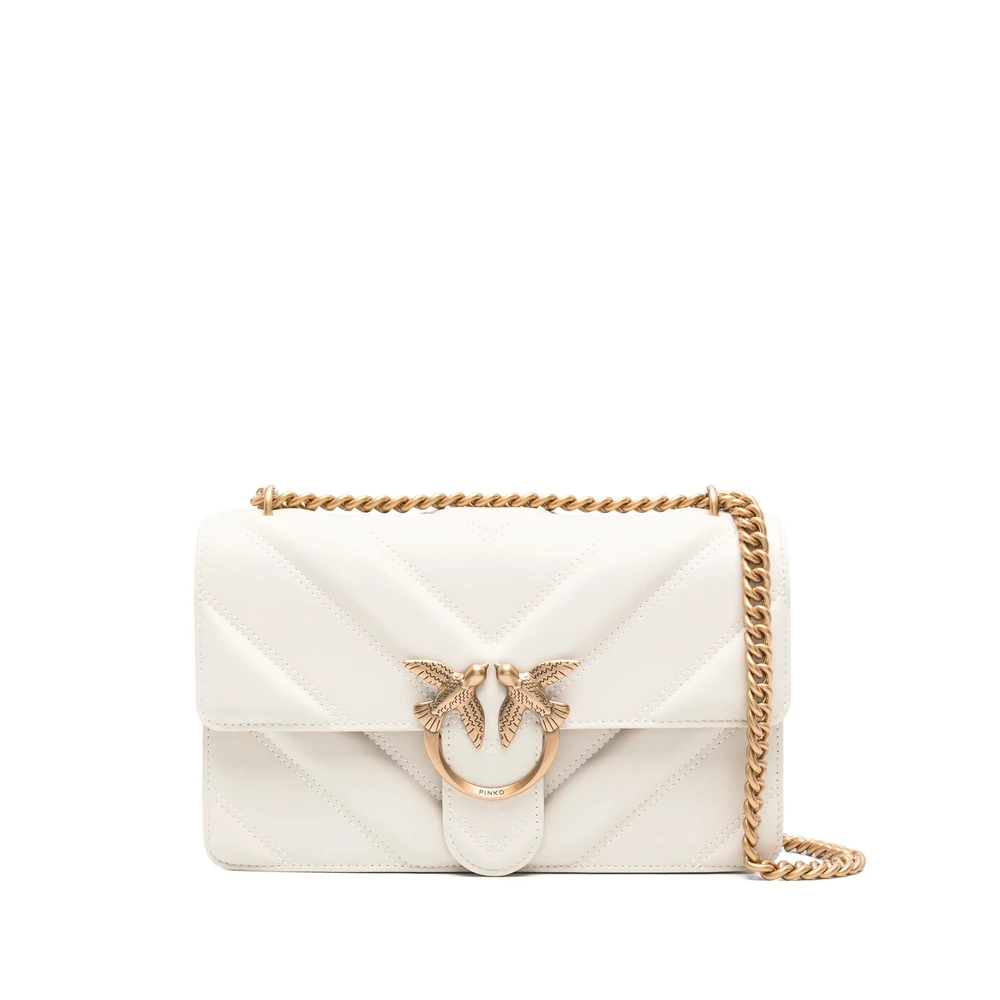 Pinko Witte Leren Schoudertas met Ketting White Dames