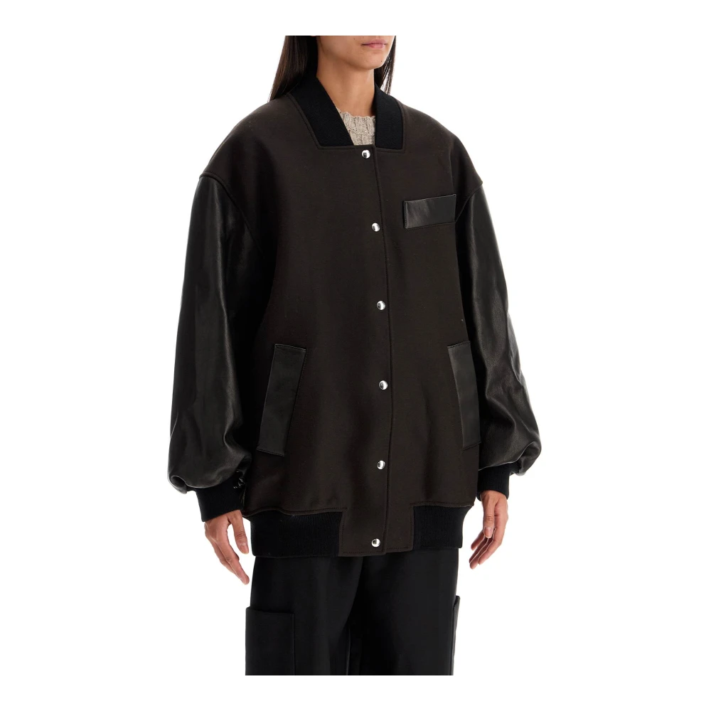 Khaite Oversized Bomberjack met Leren Mouwen Brown Dames