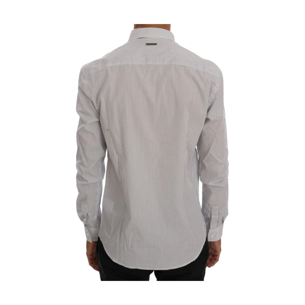 Frankie Morello Blauw Gestreept Casual Katoenen Overhemd White Heren