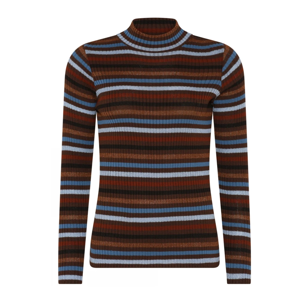 Skovhuus Gestreepte Ribgebreide Trui Blouse Kastanje Multicolor Dames