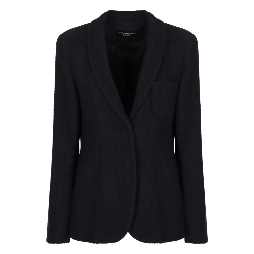 Emporio Armani Women's Blue Wool Blend Lapel Collar Blazer - Blazers - Xl - Jackets