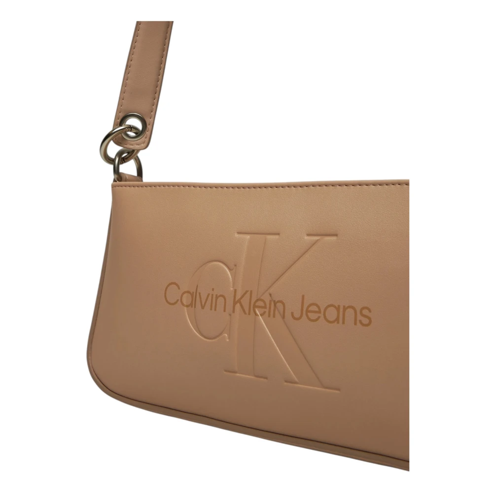 Calvin Klein Jeans Beige Schoudertas met Rits Lente Zomer Beige Dames