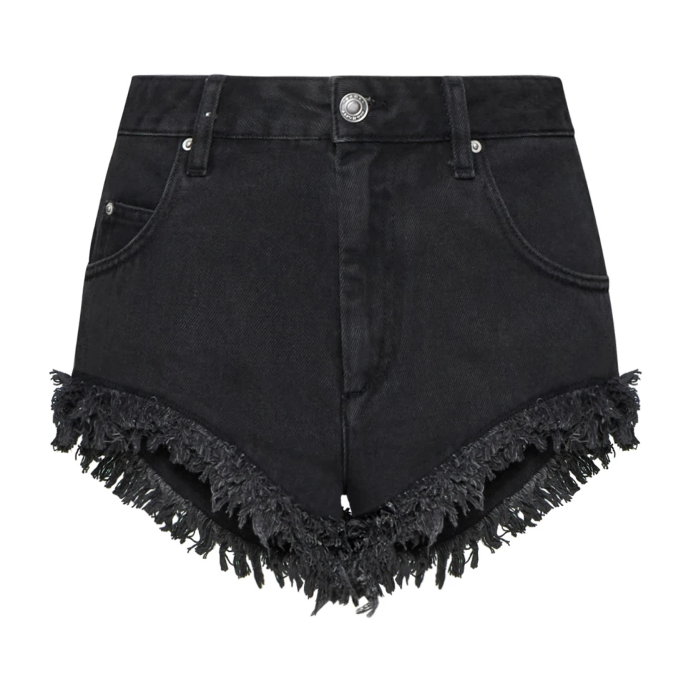 Isabel marant Zwarte Denim Shorts met Rafelede Rand Black Dames