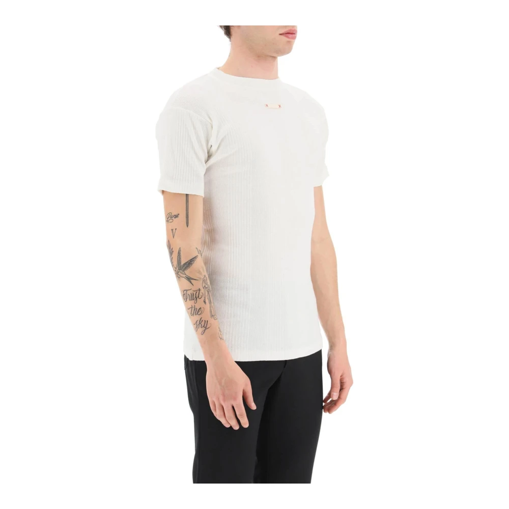 Maison Margiela Geribbeld katoenen T-shirt met webbing label detail White Heren
